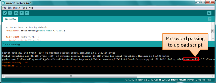 Verbose upload output with password passing in plain text